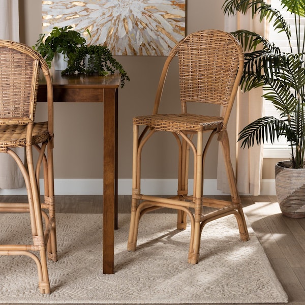 Baxton Studio Neola Modern Bohemian Natural Rattan Bar Stool 217-12736-ZORO - main